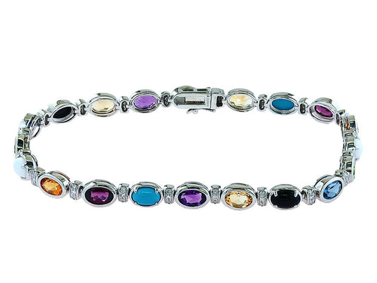 EFFY 14K WHITE GOLD DIAMOND,AMETHYST,WHITE AGATE,LONDON BLUE TOPAZ,CITRINE,MADERA CITRINE,RHODOLITE,PERIDOT,TURQUOISE,ONYX BRACELET