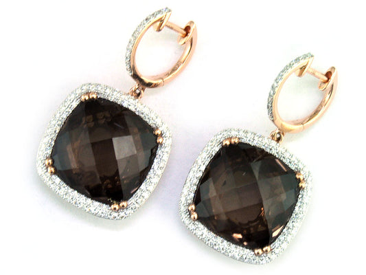EFFY 14K ROSE GOLD DIAMOND,SMOKY QUARTZ EARRINGS