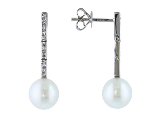 EFFY 14KW DIAMOND,FRESH WATER PEARL EARRINGS