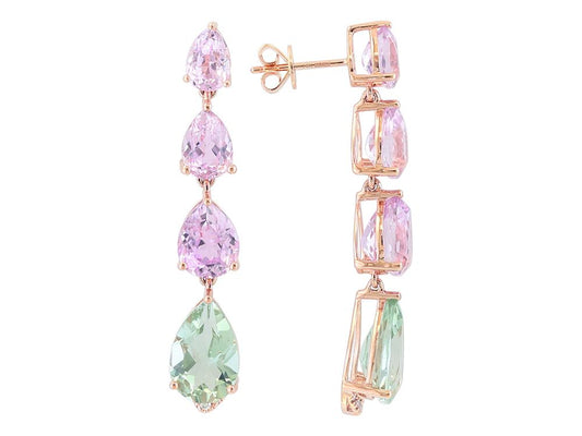 EFFY 14K YELLOW GOLD DIAMOND,GREEN AMETHYST,KUNZITE EARRINGS