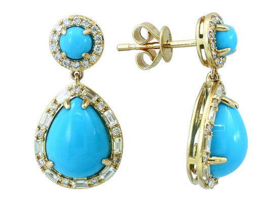 EFFY 14K YELLOW GOLD DIAMOND,TURQUOISE EARRINGS