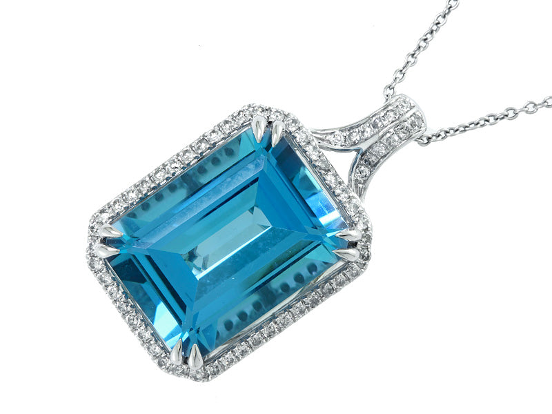 EFFY 14K WHITE GOLD DIAMOND,BLUE TOPAZ PENDANT