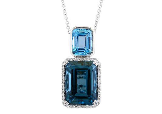 EFFY 14K WHITE GOLD DIAMOND,BLUE TOPAZ,LONDON BLUE TOPAZ PENDANT