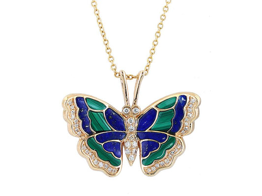 EFFY 14K YELLOW GOLD DIAMOND,LAPIS LAZULI,MALACHITE PENDANT