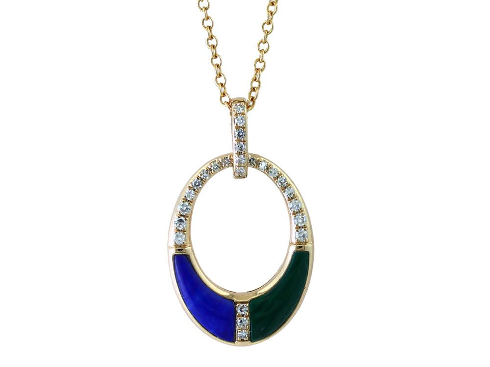 EFFY 14K YELLOW GOLD DIAMOND,LAPIS LAZULI,MALACHITE PENDANT