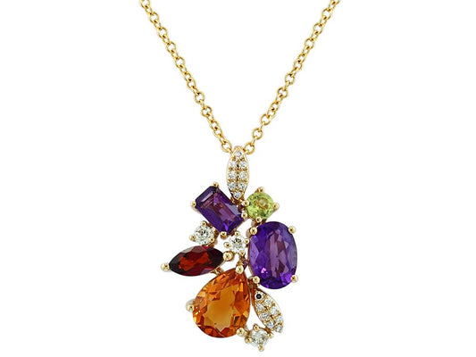 EFFY 14K YELLOW GOLD DIAMOND,AMETHYST,MADERA CITRINE,GARNET,PERIDOT PENDANT