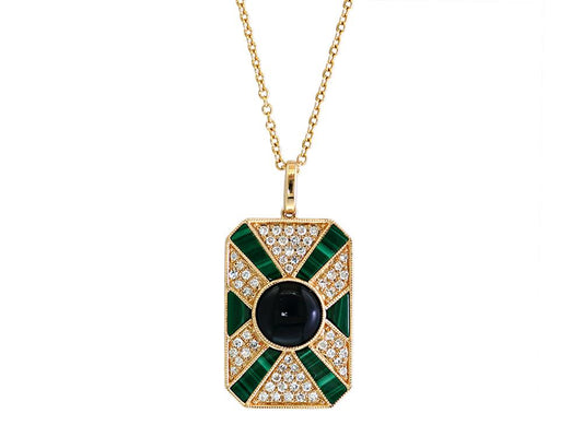 EFFY 14K YELLOW GOLD DIAMOND,MALACHITE,ONYX PENDANT