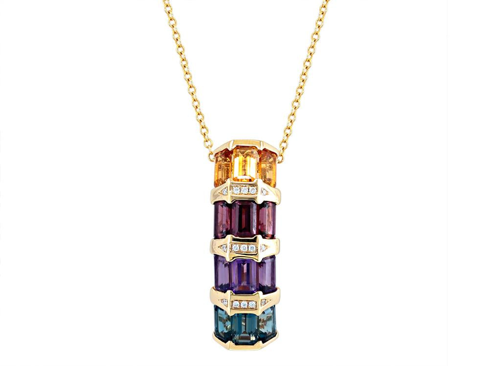 EFFY 14K YELLOW GOLD DIAMOND,AMETHYST,LONDON BLUE TOPAZ,CITRINE,RHODOLITE PENDANT
