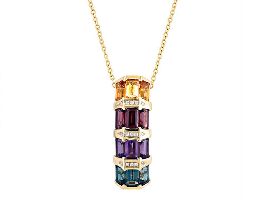 EFFY 14K YELLOW GOLD DIAMOND,AMETHYST,LONDON BLUE TOPAZ,CITRINE,RHODOLITE PENDANT