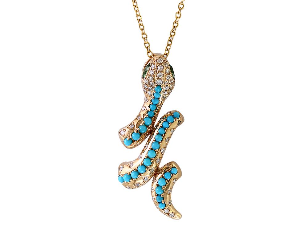 EFFY 14K YELLOW GOLD DIAMOND,TURQUOISE,TSAVORITE PENDANT