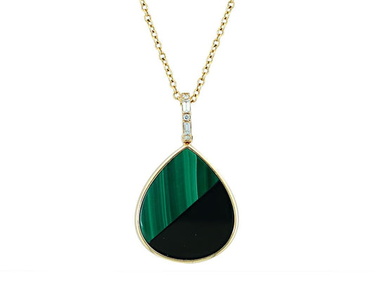 EFFY 14K YELLOW GOLD DIAMOND,MALACHITE,ONYX PENDANT