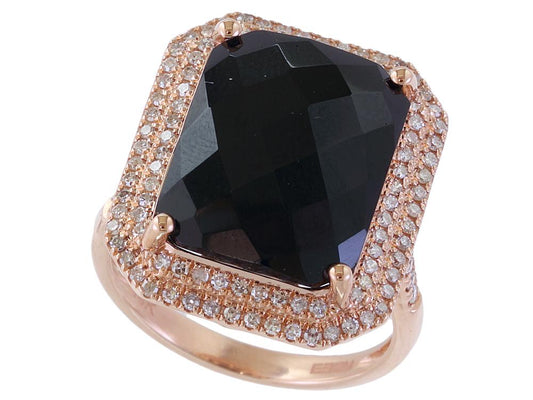 EFFY 14K ROSE GOLD DIAMOND,ONYX RING