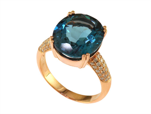 EFFY 14K ROSE GOLD DIAMOND,LONDON BLUE TOPAZ RING