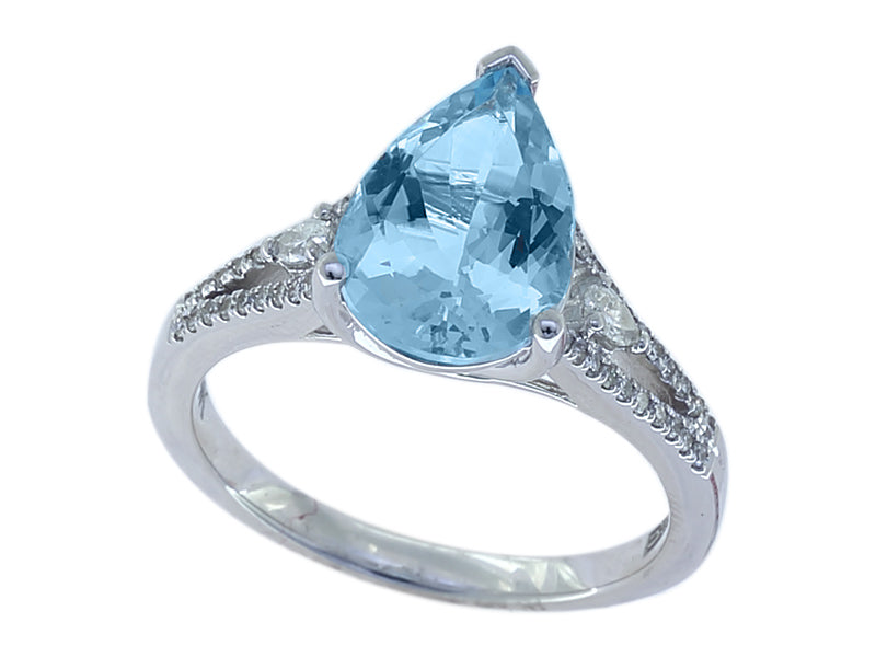 EFFY 14K WHITE GOLD DIAMOND,AQUAMARINE RING