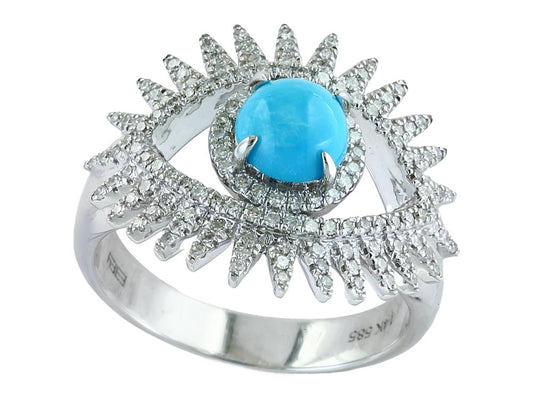 EFFY 14K WHITE GOLD DIAMOND,TURQUOISE RING