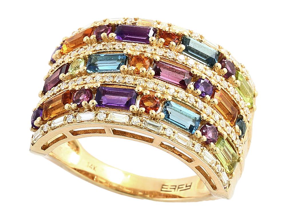 EFFY 14K YELLOW GOLD DIAMOND,AMETHYST,LONDON BLUE TOPAZ,CITRINE,MADERA CITRINE,RHODOLITE,PERIDOT RING