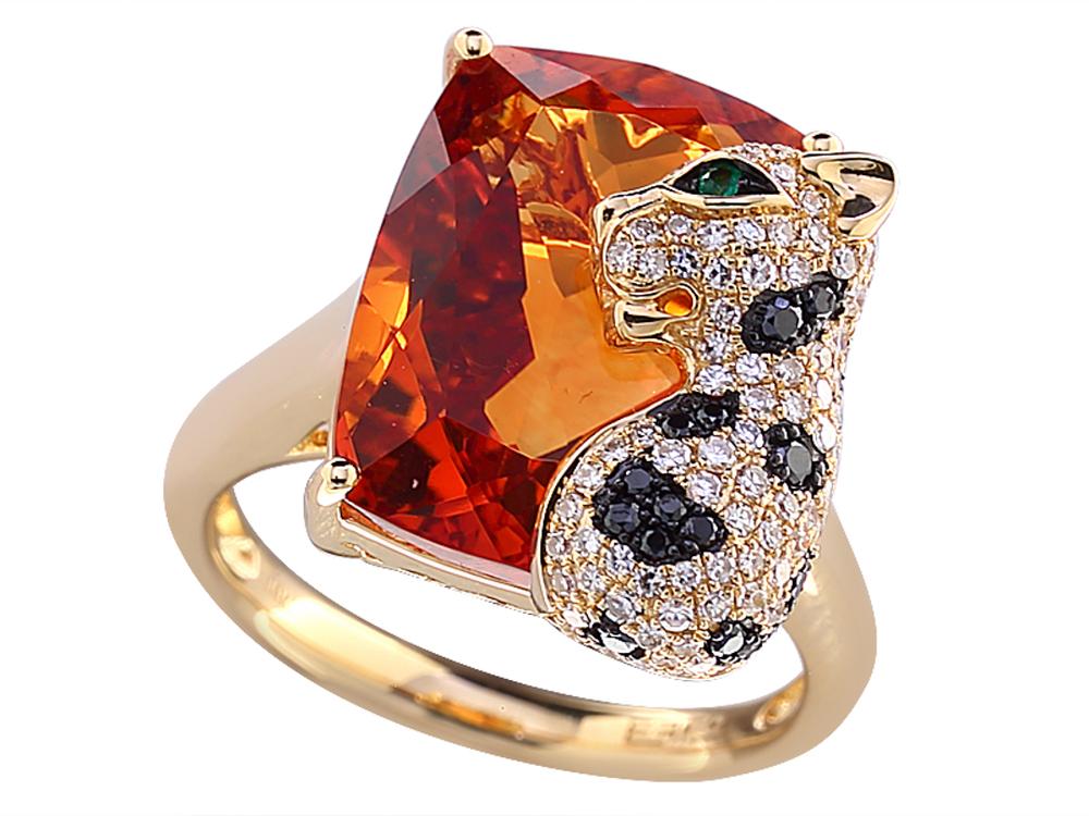 EFFY 14K YELLOW GOLD DIAMOND,BLACK DIAMOND,MADERA CITRINE,EMERALD RING