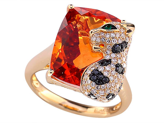 EFFY 14K YELLOW GOLD DIAMOND,BLACK DIAMOND,MADERA CITRINE,EMERALD RING