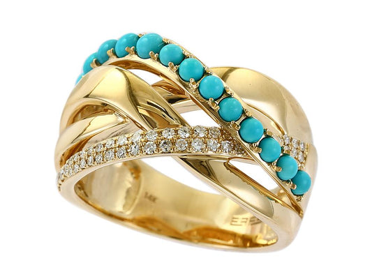 EFFY 14K YELLOW GOLD DIAMOND,TURQUOISE RING