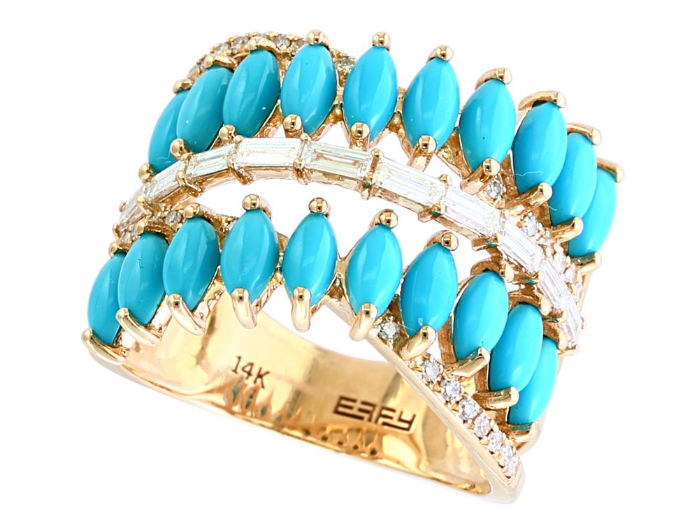 EFFY 14K YELLOW GOLD DIAMOND,TURQUOISE RING