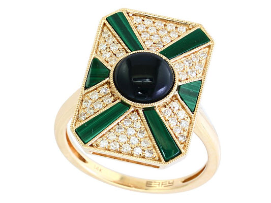 EFFY 14K YELLOW GOLD DIAMOND,MALACHITE,ONYX RING