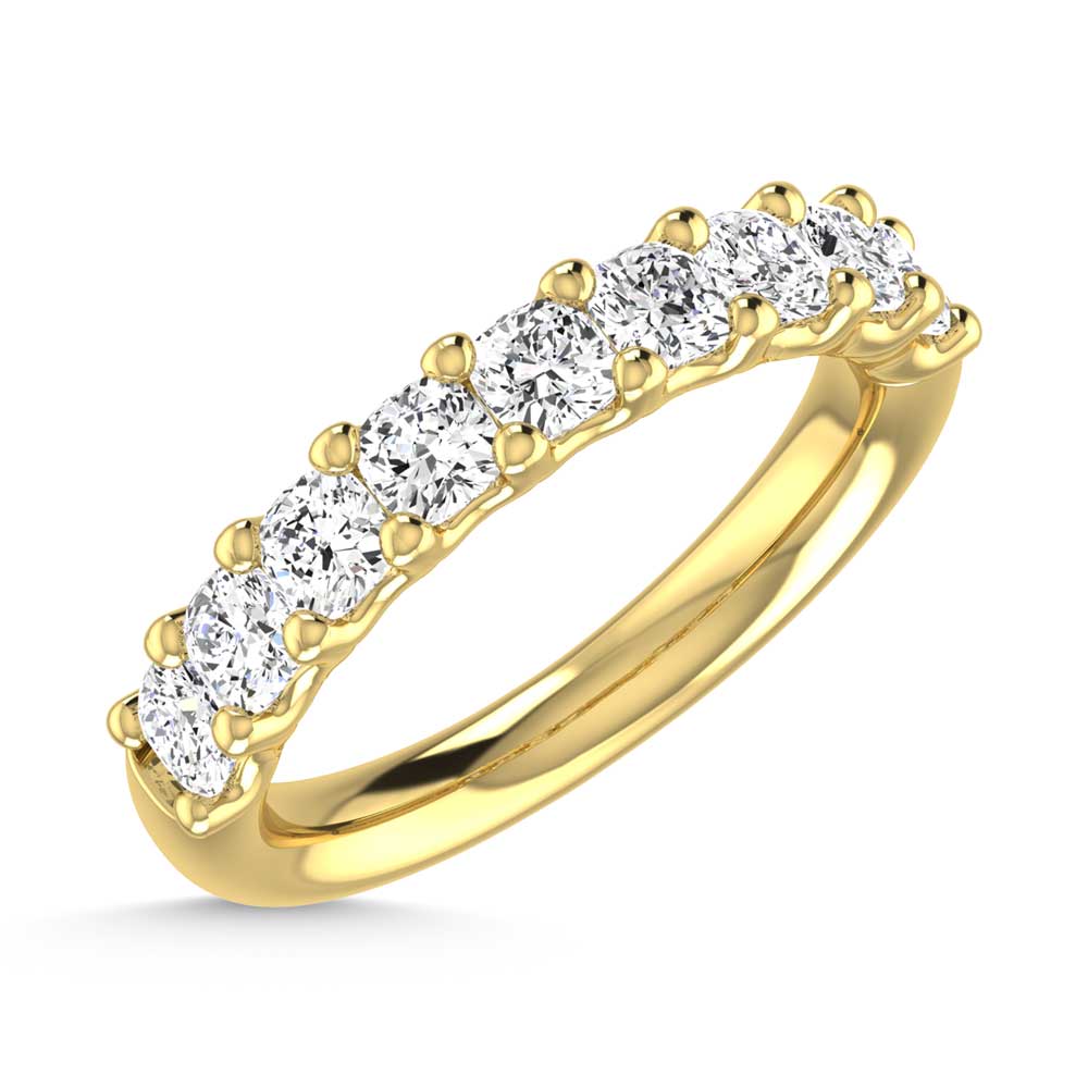 14K Yellow Gold 1 Ct.Tw. Cushion Shape Lab Grown Diamond Wedding Band