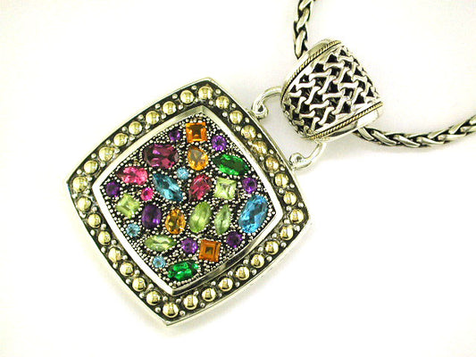 EFFY 925 STERLING SILVER/18K YELLOW GOLD ,AMETHYST,BLUE TOPAZ,CITRINE,RHODOLITE,PINK TOURMALINE,PERIDOT,TSAVORITE PENDANT