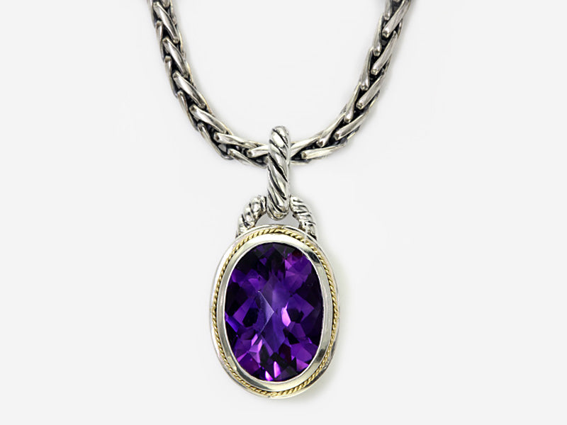 EFFY 925 STERLING SILVER/18K YELLOW GOLD ,AMETHYST PENDANT