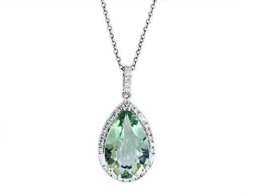 EFFY 14K WHITE GOLD DIAMOND,GREEN AMETHYST PENDANT