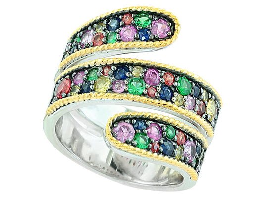 EFFY 925 STERLING SILVER/14K YELLOW GOLD ,SAPPHIRE,YELLOW SAPPHIRE,PINK SAPPHIRE,ORANGE SAPPHIRE,TSAVORITE RING