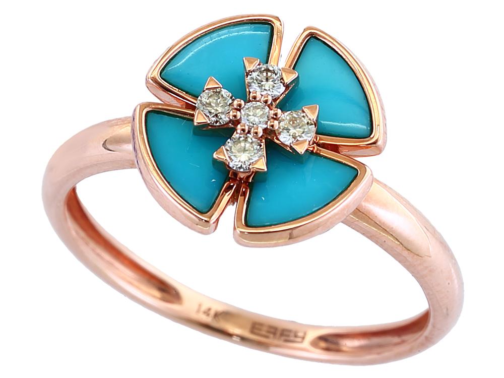 EFFY 14K ROSE GOLD DIAMOND,TURQUOISE RING