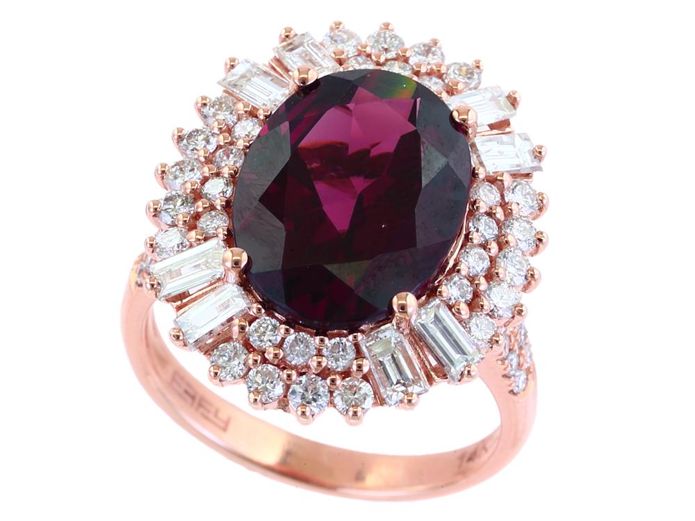 EFFY 14K ROSE GOLD DIAMOND,RHODOLITE RING