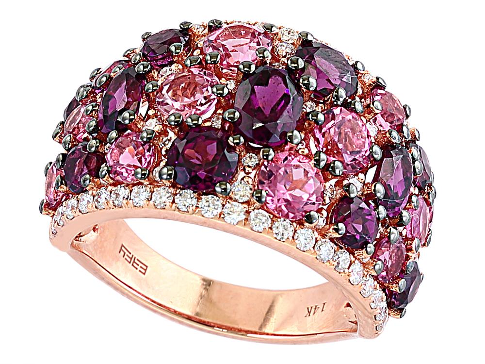 EFFY 14K ROSE GOLD DIAMOND,RHODOLITE,PINK TOURMALINE RING