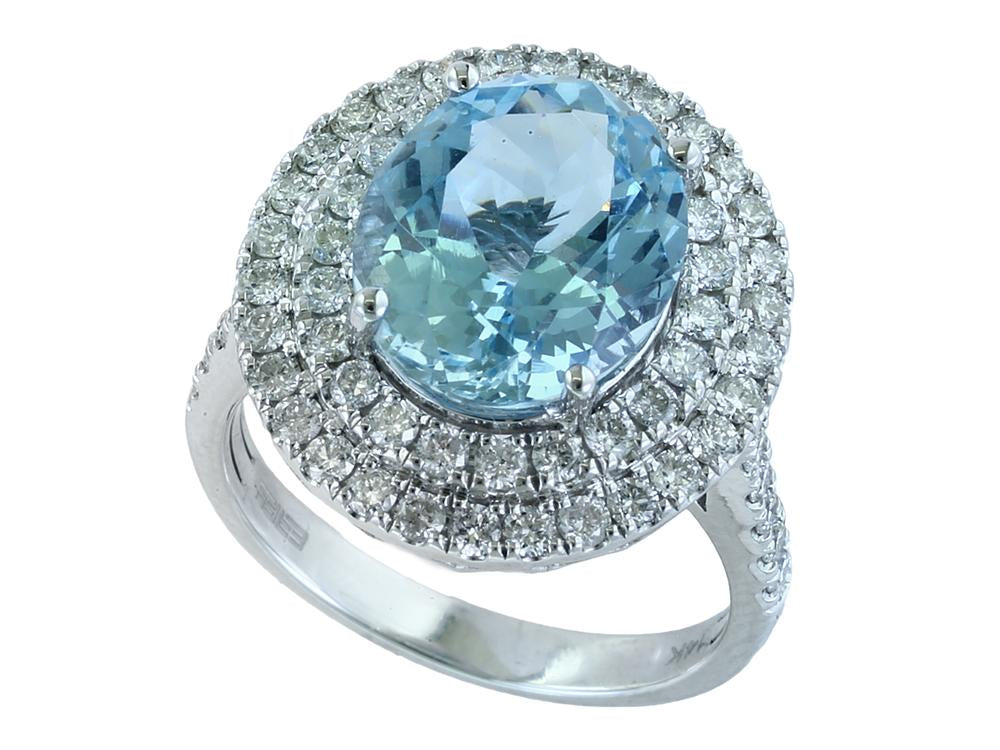 EFFY 14K WHITE GOLD DIAMOND,AQUAMARINE RING