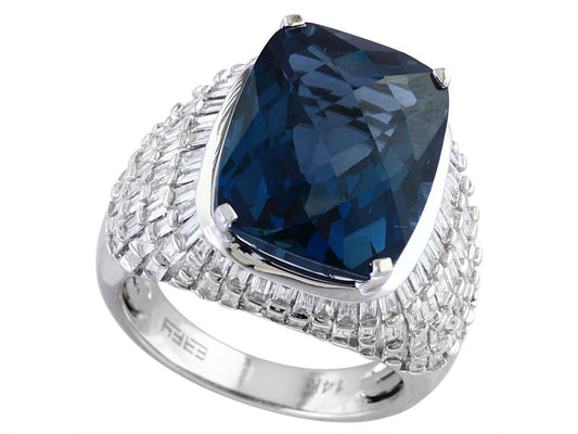 EFFY 14K WHITE GOLD DIAMOND,LONDON BLUE TOPAZ RING