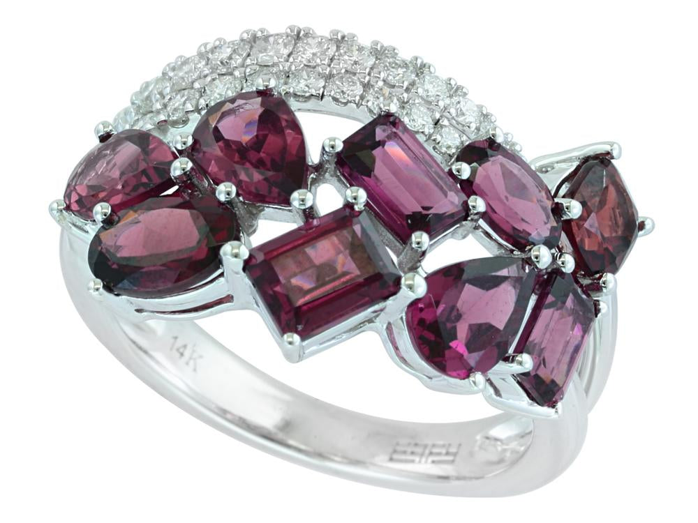 EFFY 14K WHITE GOLD DIAMOND,RHODOLITE RING