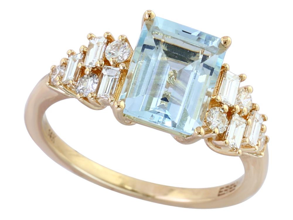 EFFY 14K YELLOW GOLD DIAMOND,AQUAMARINE RING