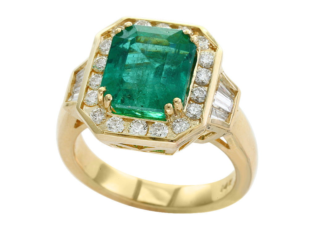EFFY 18K YELLOW GOLD DIAMOND,NATURAL EMERALD RING