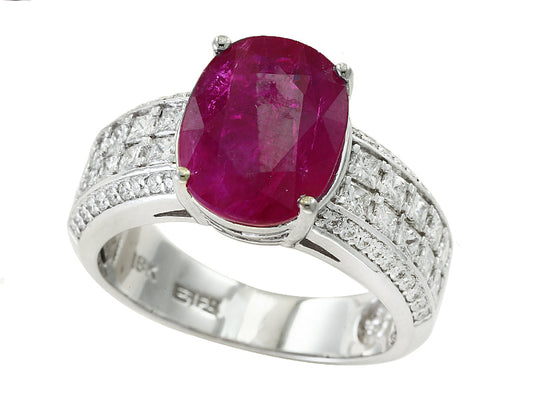 EFFY 18K WHITE GOLD DIAMOND,NATURAL RUBY RING