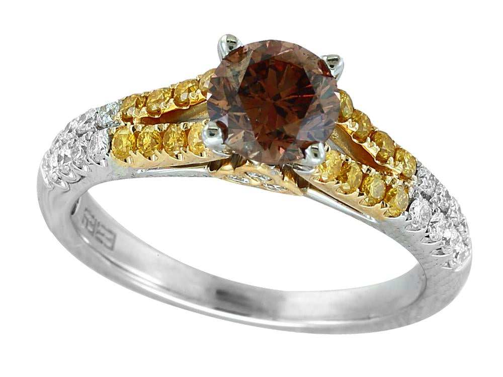 EFFY 18K WHITE and YELLOW GOLD DIAMOND,ESPRESSO DIAMOND,NATURAL YELLOW DIAMOND,BROWN DIA CTR RING (WITH  6.25 MM CTR  CENTER SIZE) CENTER SIZE: 6.25 MM CTR