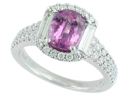 EFFY 18K WHITE GOLD ,PINK SAPPHIRE RING
