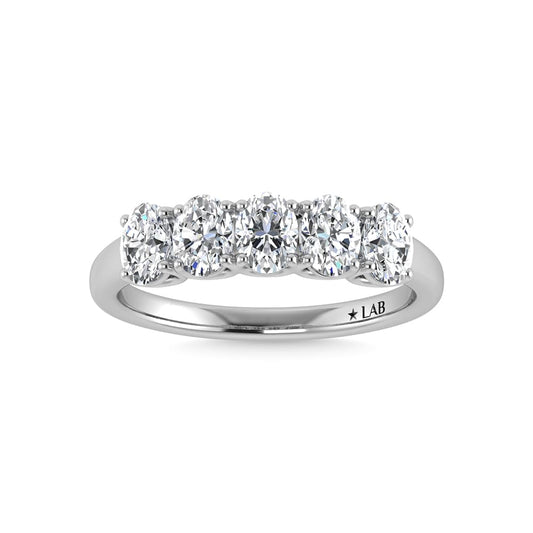 14K White Gold Lab Grown Diamond 1 1/2 Ct.Tw. Oval shape 5 Stone Wedding Bands