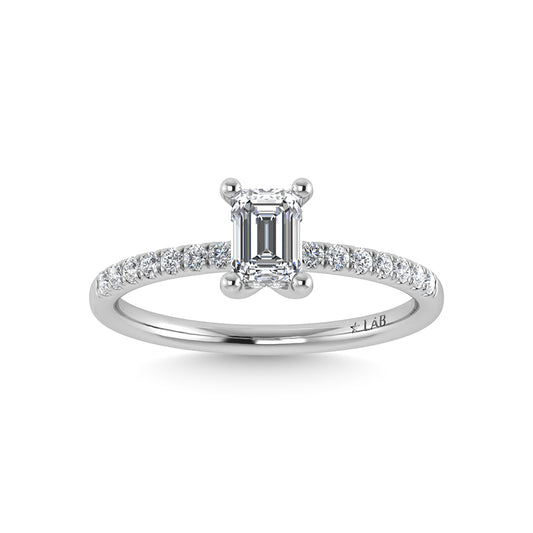 14K White Gold Lab Grown Diamond 1 3/4 Ct.Tw. IGI Certified Emerald Shape Hidden Halo Engagement Ring