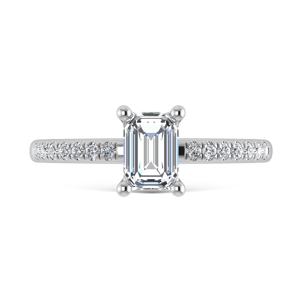14K White Gold Lab Grown Diamond 1 1/5 Ct.Tw. IGI Certified Emerald Shape Hidden Halo Engagement Ring