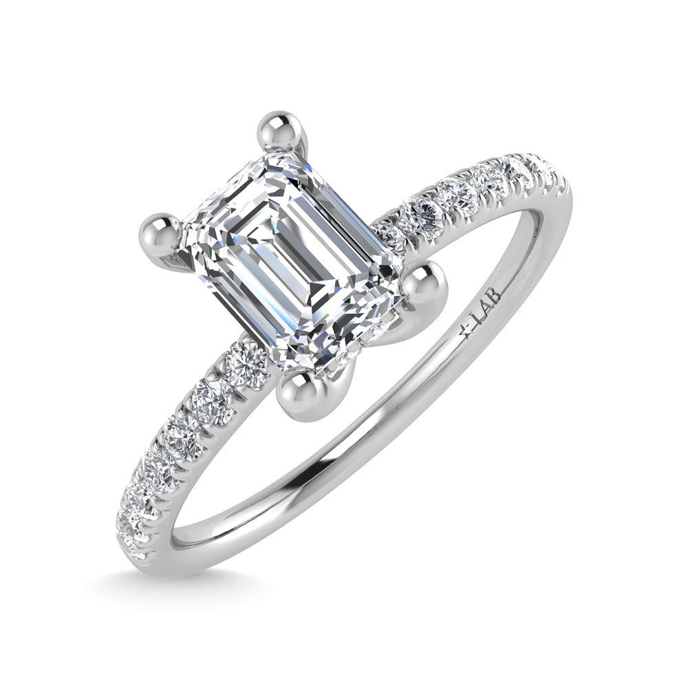 14K White Gold Lab Grown Diamond 1 3/4 Ct.Tw. IGI Certified Emerald Shape Hidden Halo Engagement Ring