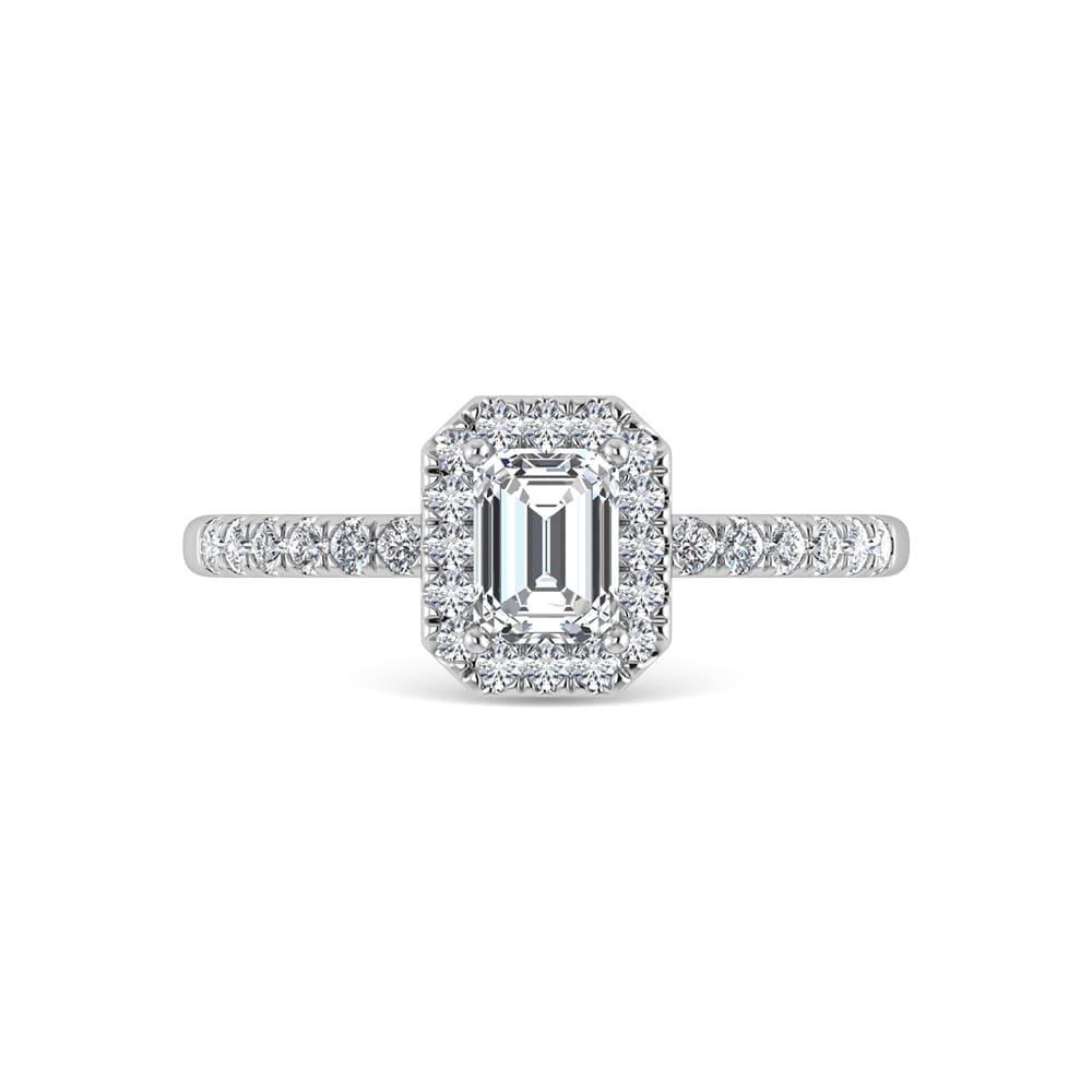 14K White Gold Lab Grown Diamond  1 1/4 Ct.Tw. IGI Certified Emerald Shape Halo Engagement Ring
