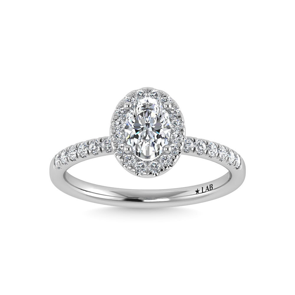 14K White Gold Lab Grown Diamond  1 Ct.Tw. Shank Oval Shape Halo Engagement Ring