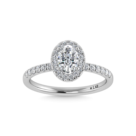 14K White Gold Lab Grown Diamond  1 Ct.Tw. Shank Oval Shape Halo Engagement Ring