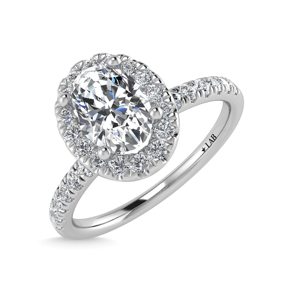 14K White Gold Lab Grown Diamond  1 Ct.Tw. Shank Oval Shape Halo Engagement Ring