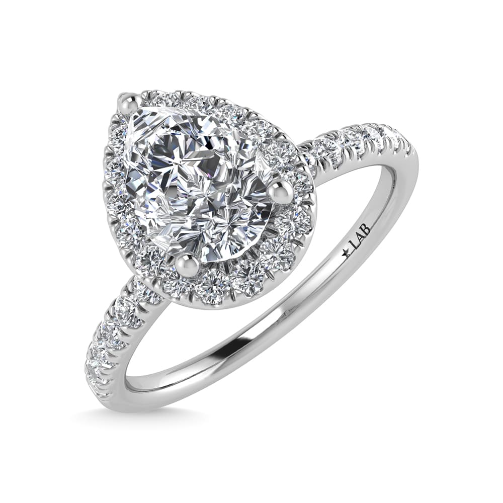 14K White Gold Lab Grown Diamond  1 Ct.Tw. IGI Certified Pear Shape Halo Engagement Ring